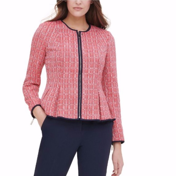 TOMMY HILFIGER Womens Red Printed Zip Up Jacket - Picture 1 of 6